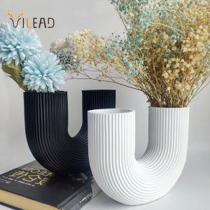 Filmer Vilad Nordic Harts U Shape Vase Modern Style Decor för Office Kitchen Desktop Inomhus Matsal Hem Torkade blommor Ornament