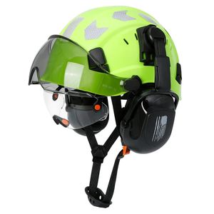 Capacete de segurança com viseiras construídas em óculos de proteção earmuff adesivos de redução de ruído para engenheiro abs capacete de trabalho industrial ansi 240322