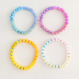 Filo arcobaleno sfumato pietre naturali perline bracciali braccialetto elastico in vetro colorato riso gioielli estivi da donna