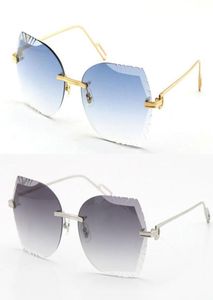Bütün satılan kadınlar veya erkek metal rimless oyma lens erkekler güneş gözlüğü tasarımcısı pilot adumbral 18k altın elmas kesim UV400 gözlükleri6719586