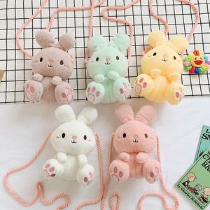 Cartoon cute rabbit children's shoulder backpack plush girl heart crossbody small bag grab machine doll embroidered rabbit