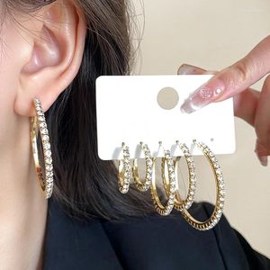 Hoop Earrings 6Pcs Vintage Big Circle Zircon Earring Set For Women Trendy Geometric Gold Color Shiny Rhinestone Party Jewelry