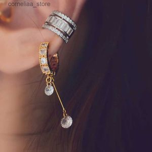 Ear Cuff Ear Cuff Vintage Unique Shiny Three-Layer Zircon Clip Earrings for Women Creative Tassel Crystal Ear Cuff Without Piercing Girl Jewelry Y240326