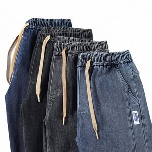 Jeans för män Löst passande joggar byxor överdimensionerade baggy byxor harem brett ben elastisk midja dragkammare manlig denimbyxor avsmalnande q8dj#