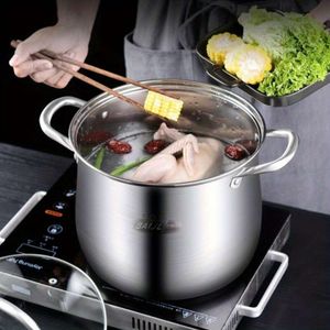 1pc Sus304 Paslanmaz Çelik Ekstra Yüksek Çorba Potu - Gaz veya elektromanyetik soba üzerinde pişirme, buharlama ve güveç için ideal