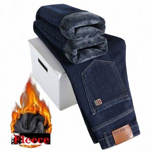 Alta Qualidade Homens Fleece Jeans Busin Casual Slim Straight Denim Calças Outono Inverno Novo Plus Size Engrossado Calças Masculinas Quentes M2ku #