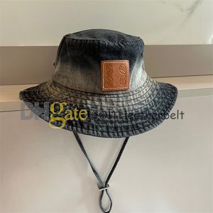 Moda denim balıkçı şapkası kadın erkekler plaj sunhat mektubu jacquard dantel up şapka yaz açık güneşi ön kova şapkaları