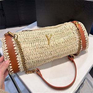 Heiße 2024 Frau Strohstrandtaschen Designer -Tasche Kissen Umhängetaschen Modekette mittelgroße Goldbuchstaben 5A