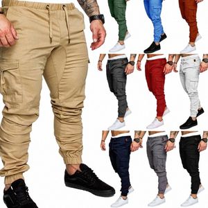 Homens Casual Cargo Calças Outono New Masculino Jogger Calças Sólidas Fitn Multi-bolso Sportswear Militar Tático Sweatpants J1tY #