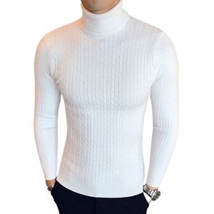 Autumn Winter Men's Turtleneck Pullovers Warm Solid Color Sweater Slim Pullover Men Sticked Tröja High Neck Thick Knitwear W9bu#