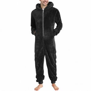 män vinter varm teddy fleece stitch onesie fluffy sömnkläder en bit sömn lounge pyjama jumpsuits huva onesies för vuxna män y1au#