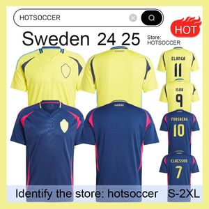 Maglia da calcio Svezia 2024 Euro Cup IBRAHIMOVIC 2025 Nazionale svedese 24 25 Maglia da calcio Kit Set Home Giallo Trasferta Blu navy Uniforme da uomo LARSSON hotsoccer