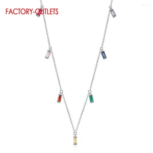 Ожерелья с подвесками Модное ожерелье из стерлингового серебра 925 пробы для женщин и девочек Сверкающий красочный циркониевый камень Корейский стиль Оптовая продажа