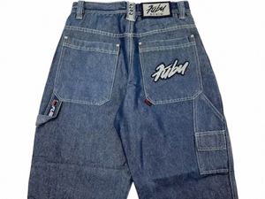 fubu Jeans Men Y2K Hip Hop Letter Graphics Vintage Baggy Harajuku Denim Pants Casual Low Waisted Wide Trousers streetwear New J7Rf#