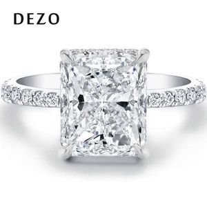 Band Rings DEZO Moissanite Card Engagement Ring 2/3/4ct Radiant Cut D-Color Solid 925 Sterling Silver Womens Wedding Jewelry Gift J240326