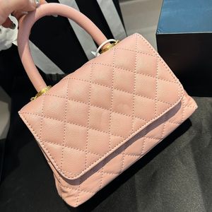 Klasik Coco Tasarımcı Crossbody Bag Tote Fransızca Lüks Elmas Desen Çift Mektup Kapitone Omuz Çantası Moda Orijinal Deri Altın Zincir Pembe Çanta Kırmızı Küçük