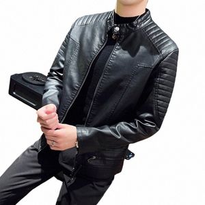 Erkek Ceketler Sonbahar Kış Sıcak Siyah Erkek İnce 2023 PU Deri Ceket Motosiklet Biker Dış Giyim Coats 4xl Plus Szie V4DV#