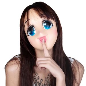 Sexy bonito olhos grandes loli máscara de látex anime cosplay kigurumi meia máscara facial personagem dos desenhos animados lolita comic-con carnaval traje 240326