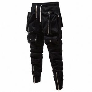 fi punk pantolon fermuarlı cepler kargo pantolon joggers erkek siyah sokak kıyafeti hip hop pantolon r6ak#