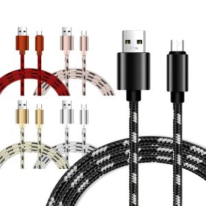 Nylon flätade USB -laddningssladdar 1m 2m 3m för iPhone Android -mobiltelefoner USB C Typ C MIRCO V8 Laddarkablar