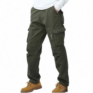 men's Thick Warm Cargo Pants Winter Pants Men Casual Fleece Pockets Fur Trouser Military Plus Size 40 Loose Baggy Jogger Male 30JA#