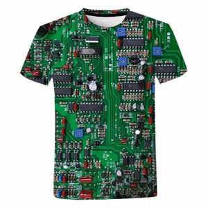 Circuit Board Mönster 3D Tryckt Summer Men's T-shirt Creative Casual Electric Chip Kort ärm Harajuku Street Hip Hop Top G5JT#