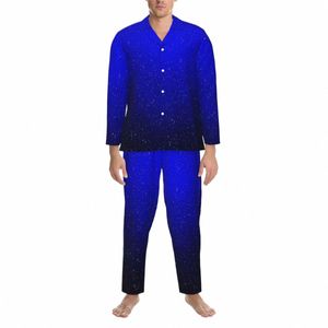 Galaxy Sky Art Pyjamas Male Nigh Stars Tryck Söt mjuk daglig sömnkläder Autumn Tvådel vintage överdimensionerade tryckta pyjamasatser l61s#