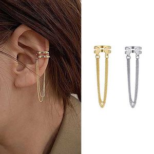 Ear Cuff Ear Cuff Silver long tassel sleeves with multiple layers of non perforated hook clip earrings suitable for womens simple temperature jewelry gifts Y240326