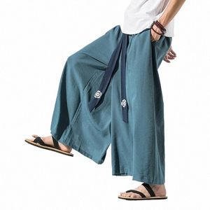 2022 homens calças de perna larga dos homens cott joggers retro calças soltas homem estilo chinês calças de linho masculino grande virilha nepal robe calças u1P3 #