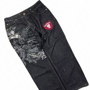 Streetwear Nowe dżinsy Y2K HARAJUU HIP HOP RETRO OGNIE GRAFIKOWY DRUKOWANIE BAGGY DERNIS DERNIS PANT MĘŻCZYZNA KOBIETA GOTH GOTH DROUSERS D0SK#