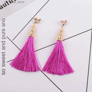 Ear Cuff Ear Cuff Bohemian ethnic long tassel clip earrings womens brand jewelry geometric alloy coating simple pendant non perforated earring clip Y240326