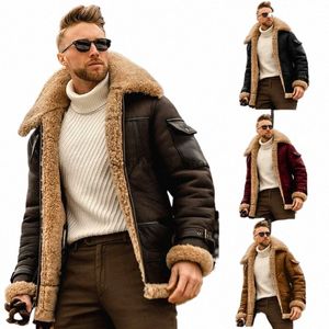 Neue Männer Casual Fi Warme Große Größe Frosted Veet Plain Männer Verbund Leder Jacke Dicke Jacke Top 08SQ #