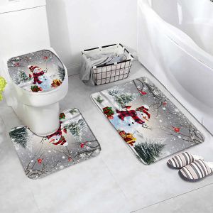 Mats Cute Snowman Christmas Bath Mat Set Winter Forest Red Birds Cedar Gifts New Year Xmas Home Bathroom Decor Rugs Toilet Lid Cover