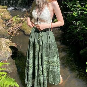 Skirts 2024 Spring/Summer Fashion Women's Green Printed Pleated Skirt Temperament Commuting Female Casual Asymmetrical Sweet