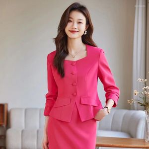 Tvådelklänning Spring Summer Formal Uniform Designs Blazers Femininos For Women Professional Office Work Wear med kjol och jackor Coat