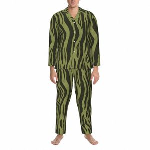 Musgo Verde Pijamas Outono Listras Animal Print Vintage Oversize Pijama Set Men Lg-Sleeve Fi Leisure Design Nightwear s1ZG #