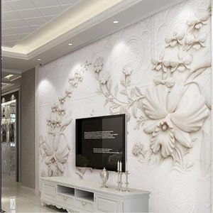 Sfondi Wellyu Custom Large Fresco 3d White Jane European Carved Orchid TV Sfondo Muro Carta da parati in tessuto non tessuto