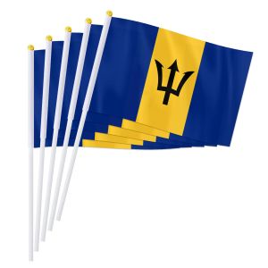 Acessórios PTEROSAUR 14 * 21cm Bandeira de mão de Barbados, bandeira nacional de Barbados acenando pequena bandeira países do mundo decoração de mesa presentes, 50/100 unidades