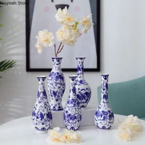 Vases Antique Blue and White Porcelain Vase Dried Flowers Flower Arrangement Accessories Chinese Home Decoration Vase Ornaments
