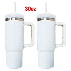 Blank sublimation glossy white H2.0 30oz quencher adventure tumbler with lid and straw double walled stainless steel travel mugs cups best value gifts 25PCS/CASE