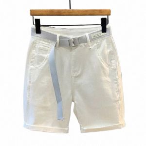 Pantaloncini bianchi da uomo Fi Streetwear al ginocchio Bermuda Pantaloncini da uomo Cott Fiber Jean Shorts k1MB #