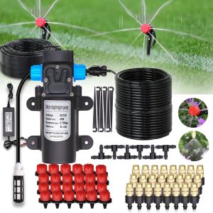 Kits Garden Greenhouse Automatic Misting Cooling Irrigation Kit 45/60/80/100W Självprimande tryck Vattenpump Droppvattningssystem