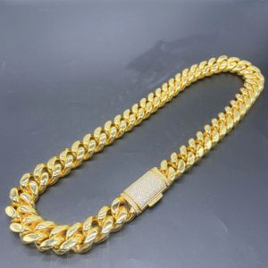 Miami Cuban Link Chain Designer Men 12mm 14mm micro micro inlaid moissanite diamond in buckle Rock Rapper Hip Hop 18k Gold Jewelry Women