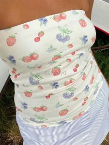 Canotte da donna Camis 2024 Nuove donne Cute Fruit Stampa Tube Top Y2k Spalle posteriori Gilet posteriore Top Spalle sexy Uscire Bandeau Street Abbigliamento 24326