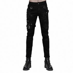 Punk RAVE Calças masculinas Punk Persality Slim-Fitting Vintage Rock Fi Casual Ghost Head Rivet Calças jeans masculinas G3RI #