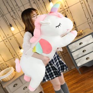 Almofadas 25100cm 4 cores gigante unicórnio brinquedo de pelúcia recheado unicórnio bonecas macias animais cavalo brinquedos para meninos menina travesseiro presentes de aniversário