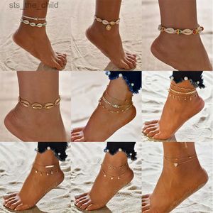 Anklets Womens Bohemian Shell Heart Summer Ankle Womens Tortoise Ankle Bracelet Womens Barefoot Leg Chain Jewelry GiftsC24326