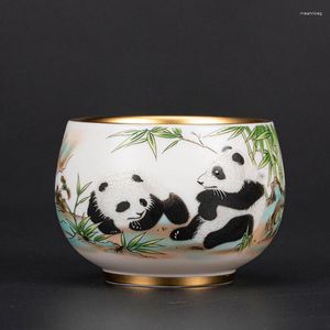 Teaware sätter kinesiska utsökta panda förgyllda guldte koppar för personlig användning master set blomma