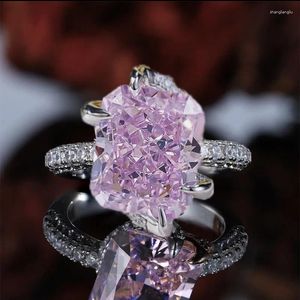 Cluster Rings 925 Silver European and American Luxury Set Large Diamond Ring 10 12 Pink High Carbon for Women