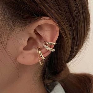 Ear Cuff Ear Cuff 3 pieces of irregular cross zircon ear clips suitable for womens fashion simple geometry unperforated ear sleeves party jewelry Christmas gifts Y24